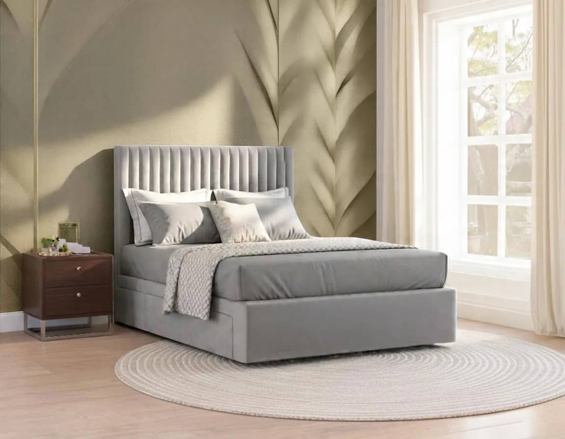 Alicia divan bed in grey plush velvet