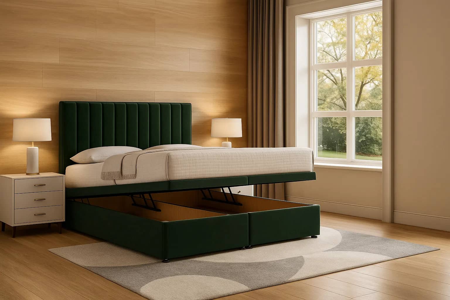 Lumora ottoman bed lifted open