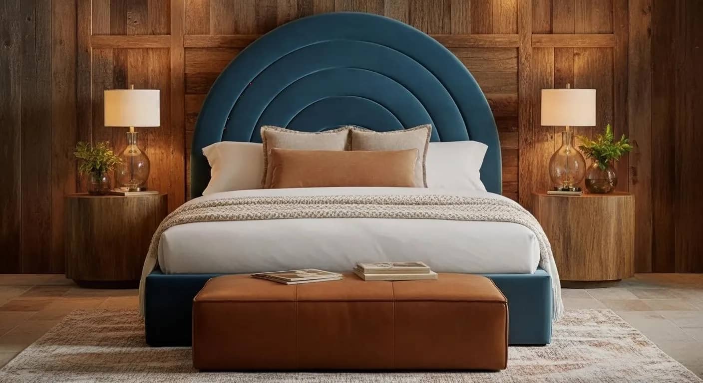 Slumber bed with arched teal headboard