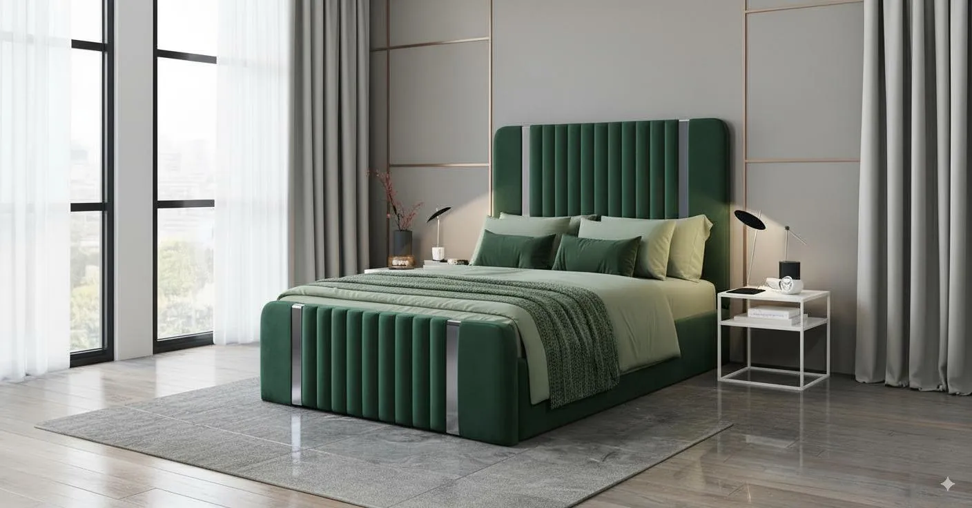 Velistra bed in green velvet