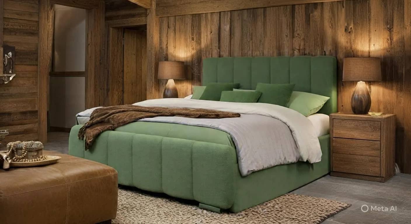 Evoque bed in green plush velvet