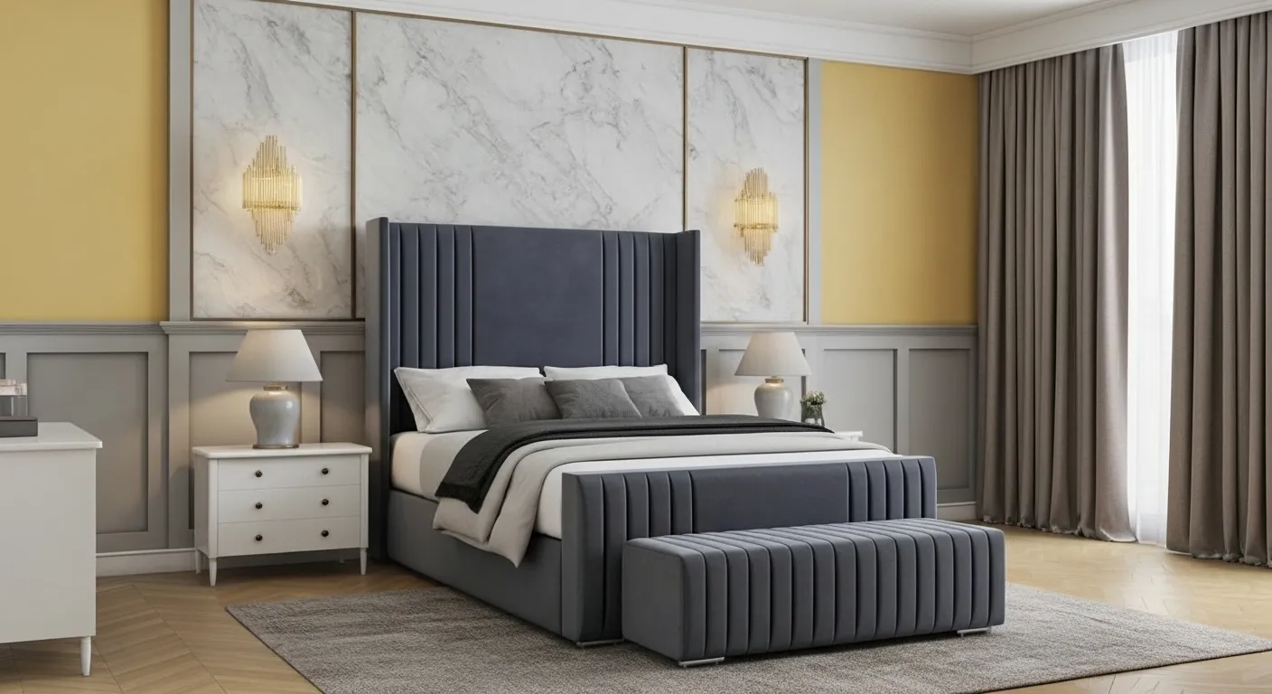 Nuvoro bed with matching ottoman bench