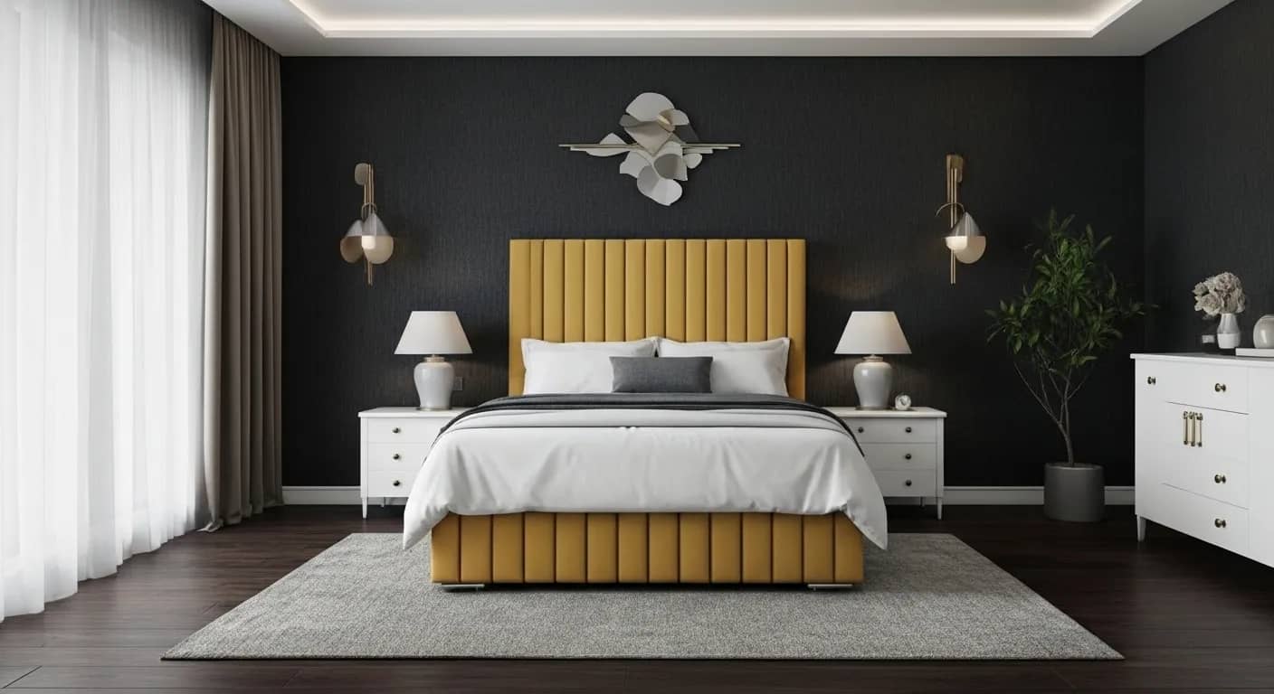 Zaffiro bed in mustard velvet